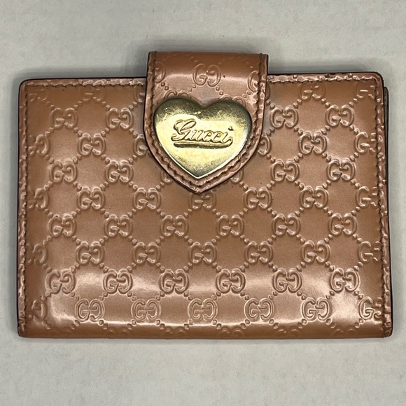 Gucci Micro GG Guccissima Pink patent leather heart card holder with BOX